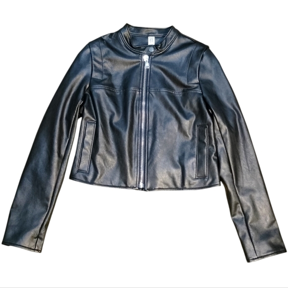 Spanx Womens Leather-Like Moto Jacket Vegan Faux Zip Front Luxe Black Size S - Picture 3 of 6